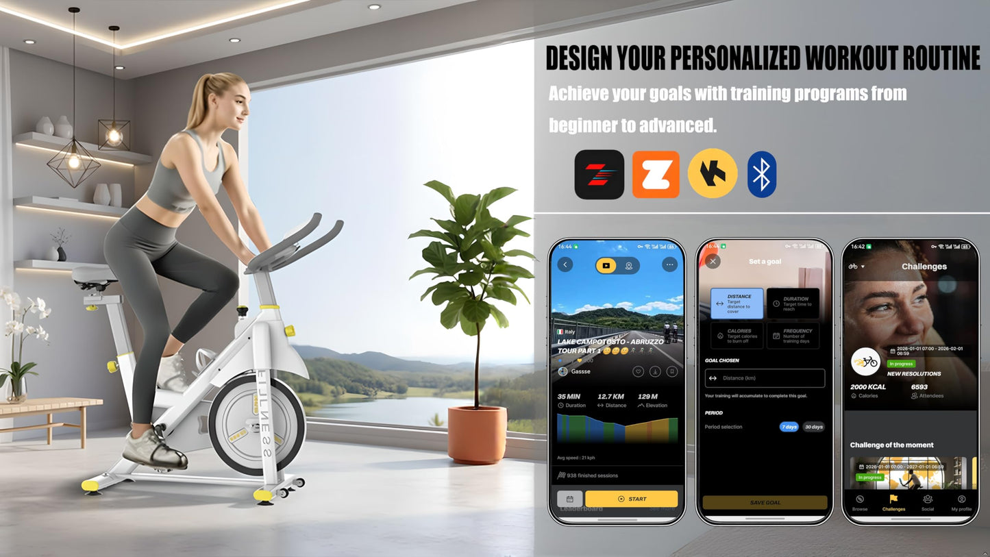 Indoor Exercise Bike with Bluetooth LCD Monitor, 30 lbs Flywheel, 330 lbs Weight Capacity, Adjustable Seat, Tablet Mount