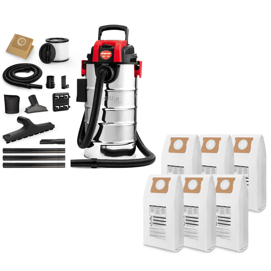 Shop-Vac 6 Gallon 4.0 Peak HP Wet/Dry Vacuum, Wall Mountable Compact Shop Vacuum 91932 Dust Collection Filter Bag for 5 Gallon Wall Mount Vacs, 6 Pack