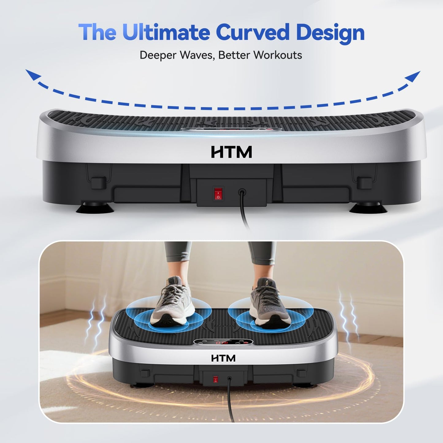 HTM Curved Vibration Plate Exercise Machine, Whole Body Shake Plate with 150W Motor & Resistance Band, 330lbs Weight Capacity, 120 Speeds, Low Noise Vibration Board for Weight Loss, Home Fitness