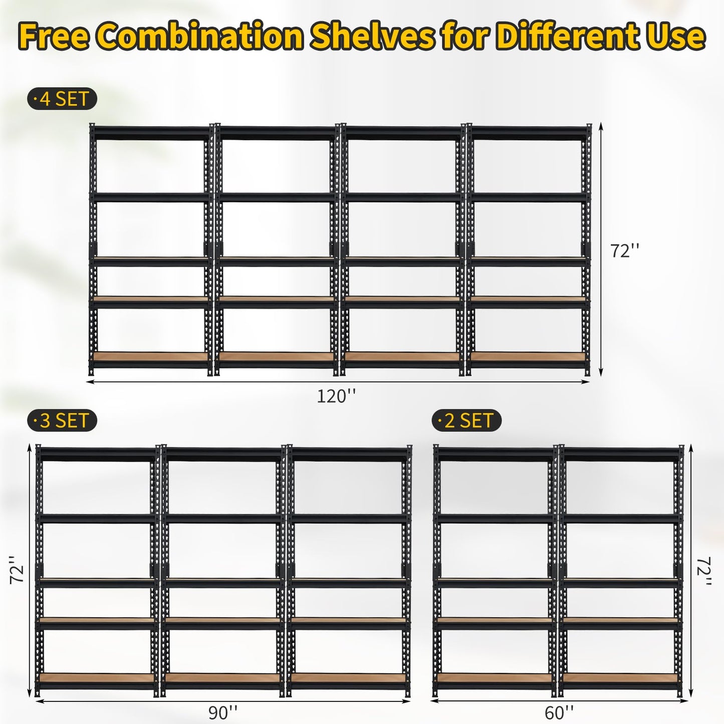 Garvee 5-Tier Heavy Duty Storage Shelves with 2000 LBS Capacity, Adjustable Metal Shelving Rack for Garage, Kitchen, Pantry, Basement, Bathroom, Laundry Room Organization, 48" D x 24" W x 71" H