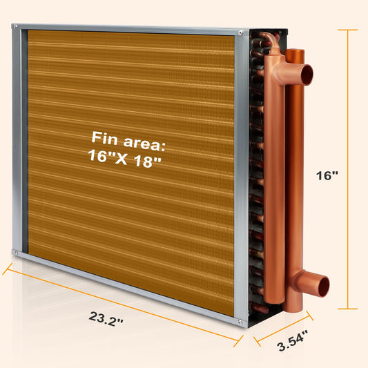 16x18 Heat Exchanger Water To Air With Copper Ports for Hot Air Wood Furnace Plenum And Hydronic Heating