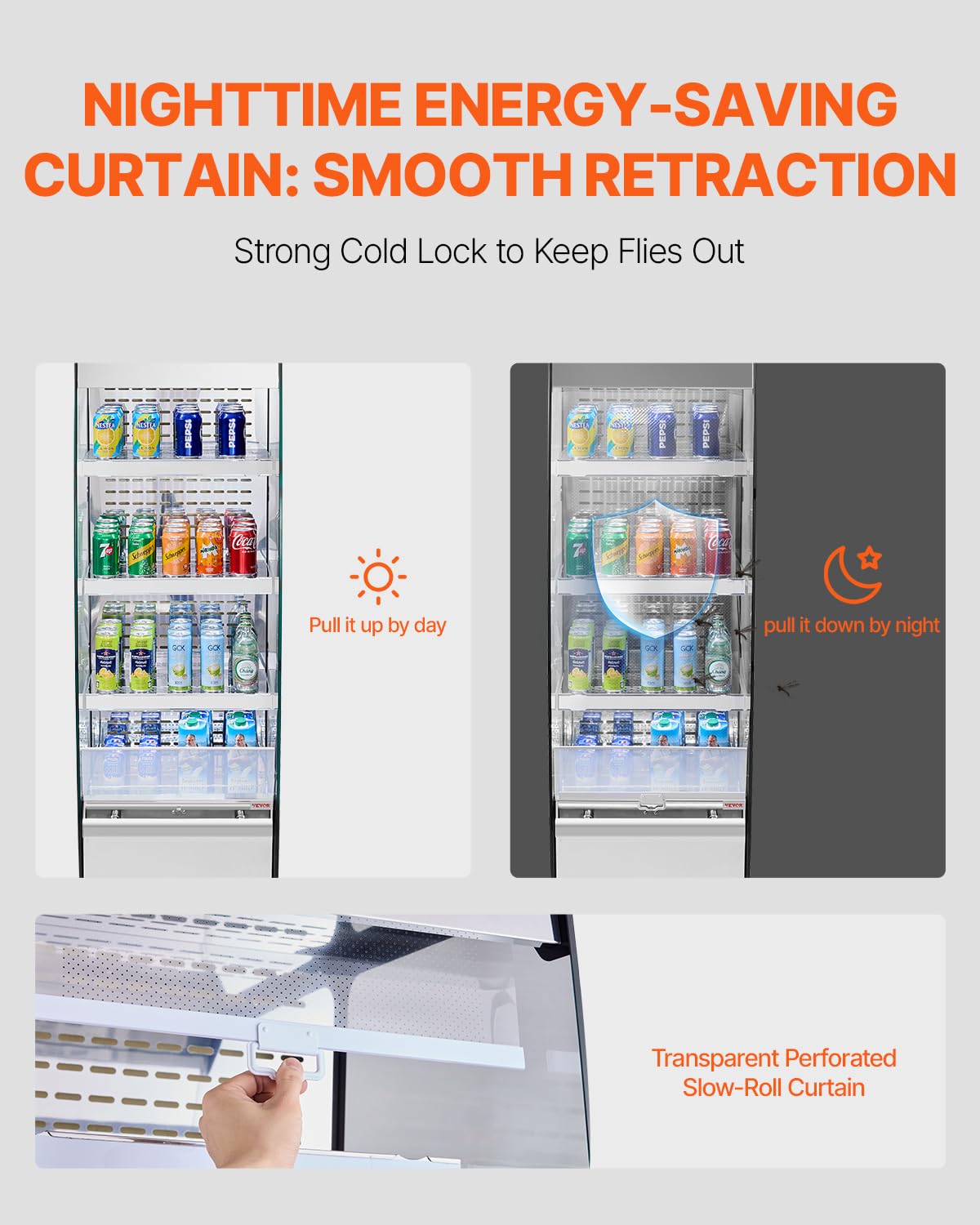 VEVOR Open Air Merchandiser, 3-Tier Shelving Commercial Refrigerator, Grab and Go Display Cooler Refrigerator with Air Curtain, 4 Swivel Wheels, LED Light, for Restaurants, Stores, Office, 7.8cu.ft.