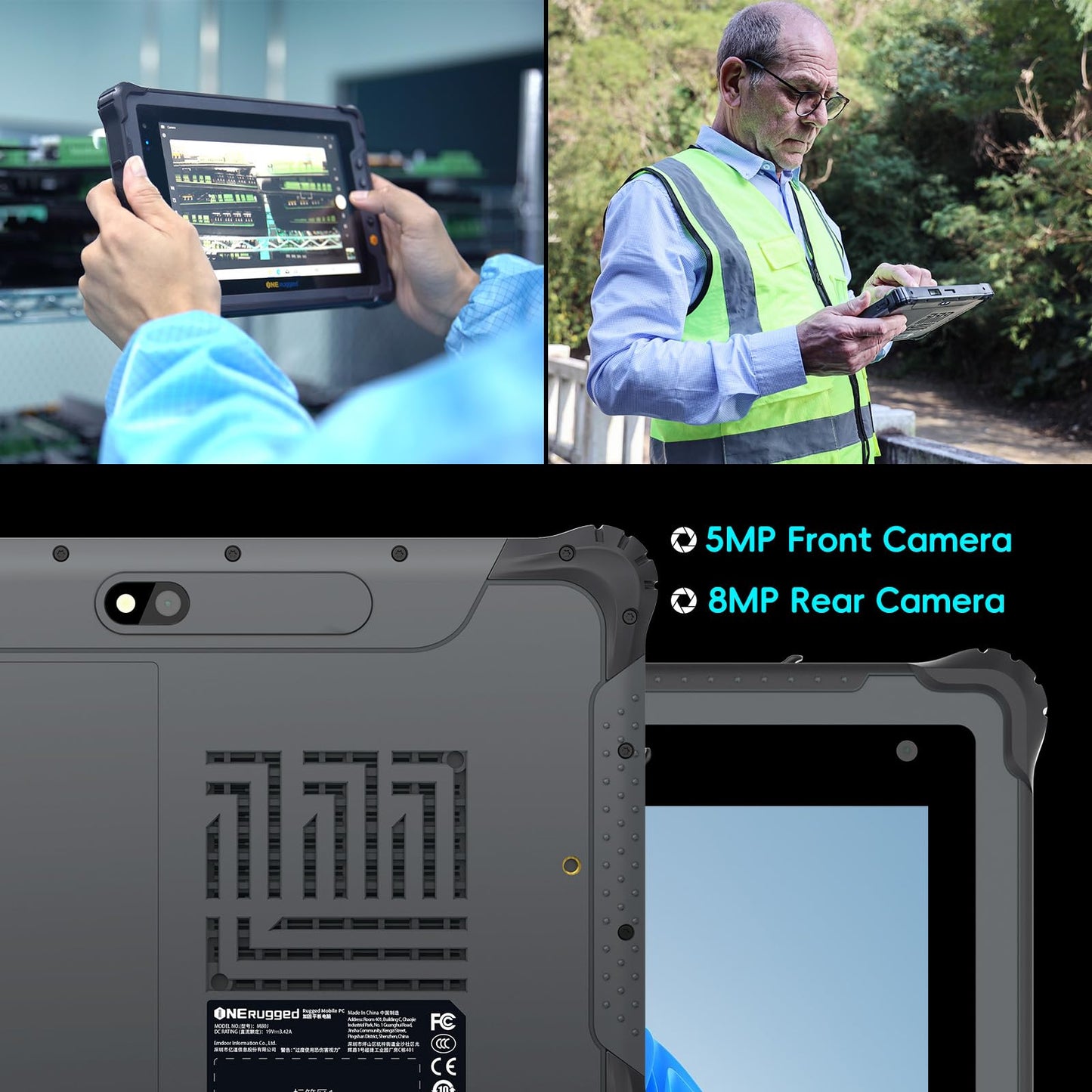 ONERugged Rugged Tablet M80N, Intel N150 8 inch Windows 11 Pro Tablet, 8GB+128GB, Intel N150, IP65 Waterproof, MIL-STD 810H, 5000mAh, Industrial Outdoor Work PC w/ 8MP+5MP Camera, 4G LTE/WiFi/BT 5.2