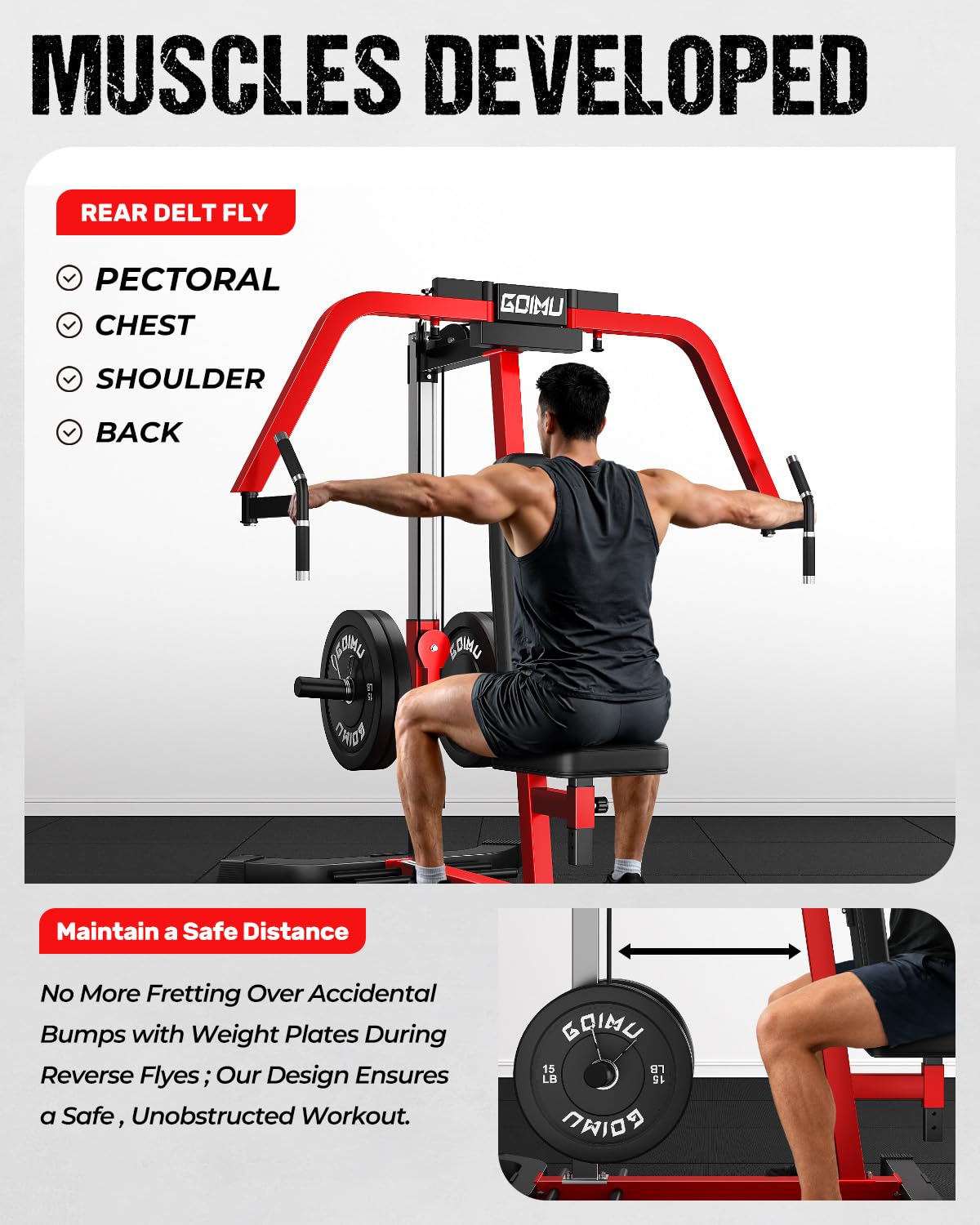 GOIMU Chest Fly Machine, CF01 PEC Fly and Reverse Delt Machine, Adjustable Upper Body Workout Equipment for Pectoral and Rear Deltoid, Chest Machine with Band Pegs for Home Gym