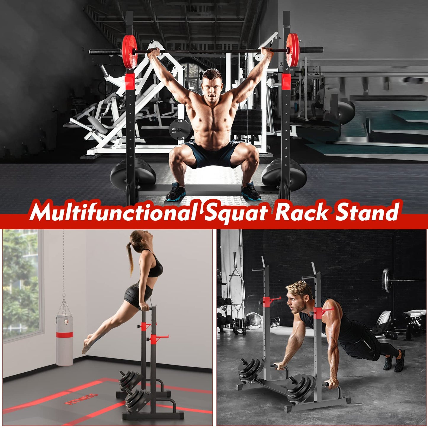 FONBEAR Adjustable Squat Rack, Barbell Rack, Bench Press 550 LBS Max Load Multi-Function Home Gym Weight Lifting Dumbbell Racks Stands - Great for Beginners and Professional Use