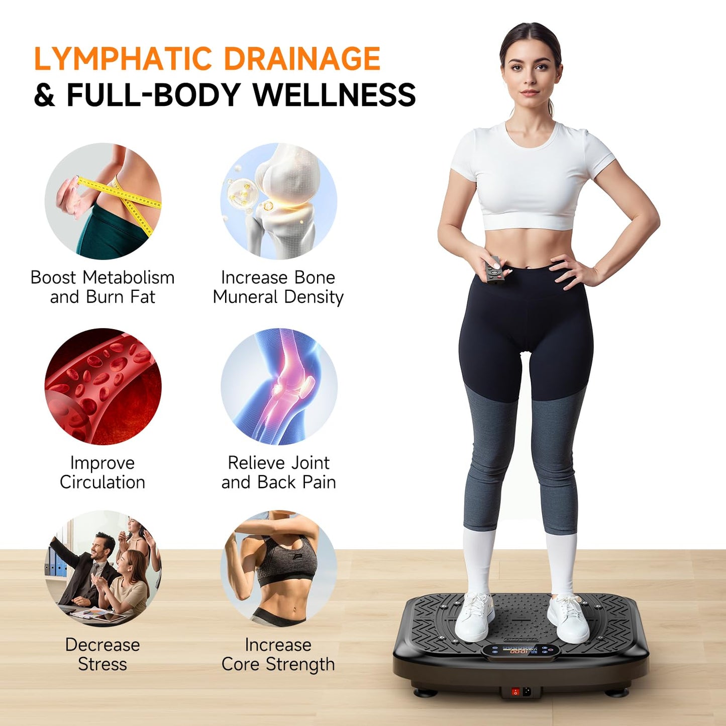 Taevno Vibration Plate Exercise Machine 450 Lbs Capacity, 199 Speeds Workout Vibrating Plate for Lymphatic Drainage Weight Loss, Full Body Shake Platform Machines for Women Men (Soft Black)