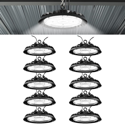 Sunco 10 Pack UFO LED High Bay Light, 150W, 21000 Lumens 5000K 100-277V Dimmable 0-10V, Ultra Bright Commercial Shop Lights for Warehouse, Factory, Workshop, Garage & Barn, Ceiling Mount, UL