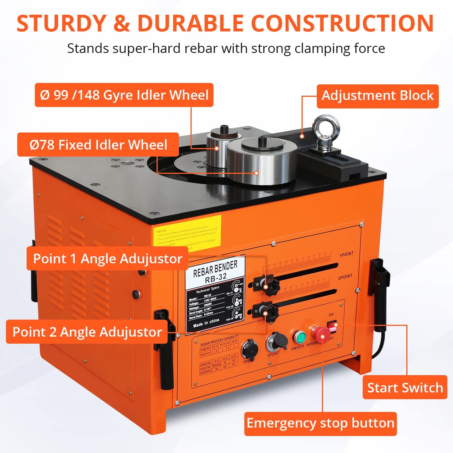 GarveeTech 3000W Electric Rebar Bender up to 1.3 in with Our Electric Bender - Achieve 0-180° Angles, Operate with Convenient Foot Pedal Switch, Powerful 3000W Motor