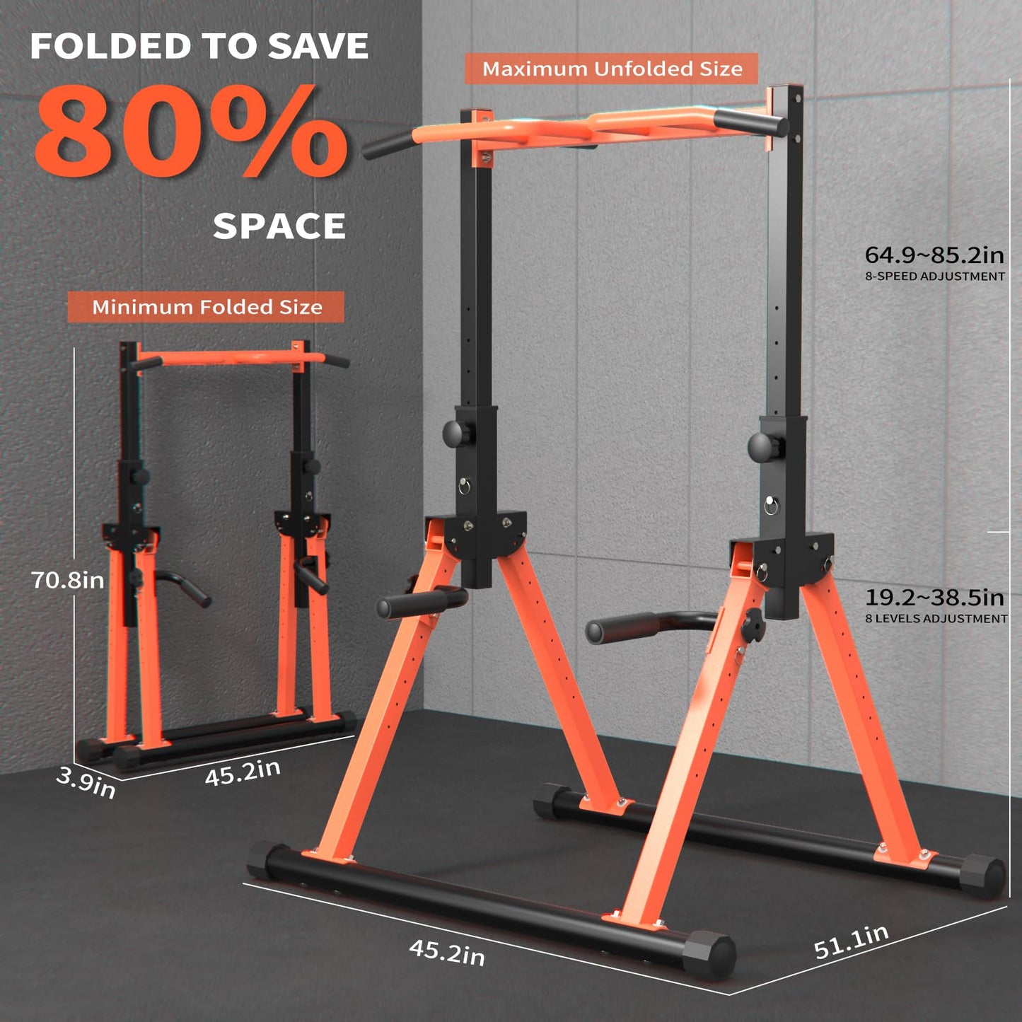 Z ZHICHI Foldable Pull Up Bar Dip Station, adjustable Height Power Tower For All people, Weight Capacity 330LBS