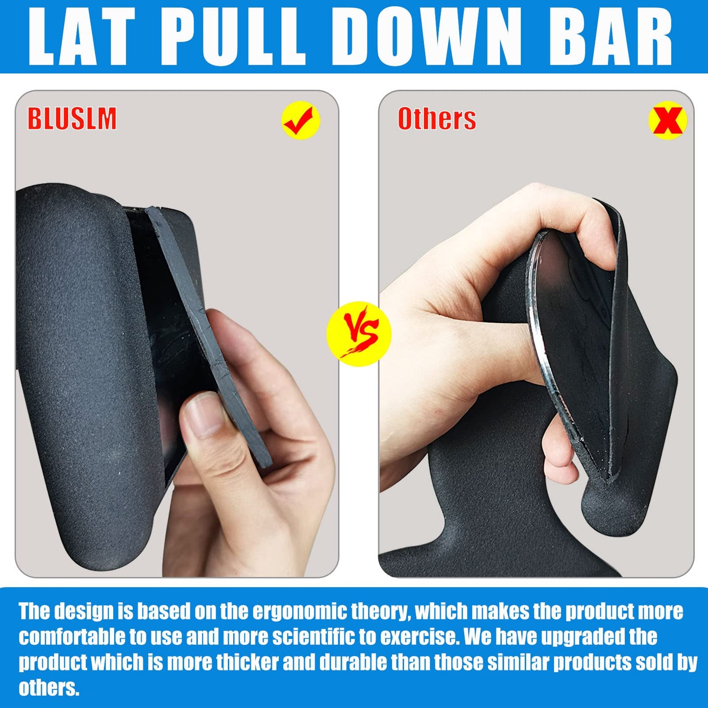 BLUSLM LAT Pull Down Bar for Cable Machine, LAT Pulldown Attachments T-bar V-bar Cable Attachment for Gym, Back Tricep Strength Training Handle (5 Pieces)