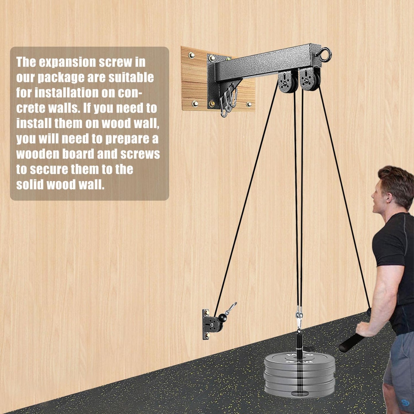 MARSAFIT Fitness Wall Mount Pulley System, Weight Cable Pulley System for Gym, LAT Pull Down and Low Row Cable Machine, Cable Station Equipment