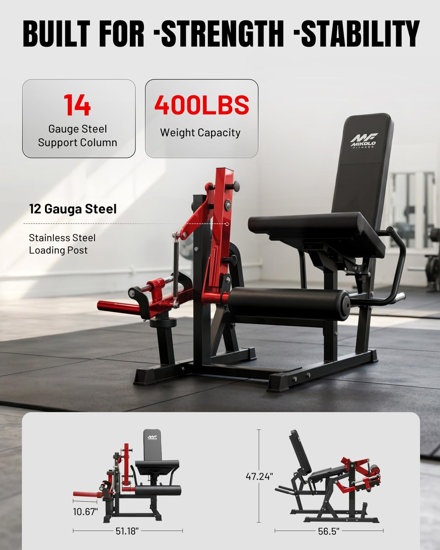 Mikolo Leg Extension and Curl Machine, Adjustable Leg Curl Machine for Home Gym, Seated Leg Extension and Lying Leg URL Machine, Leg Workout Equipment with 1:1 Resistance System,Red