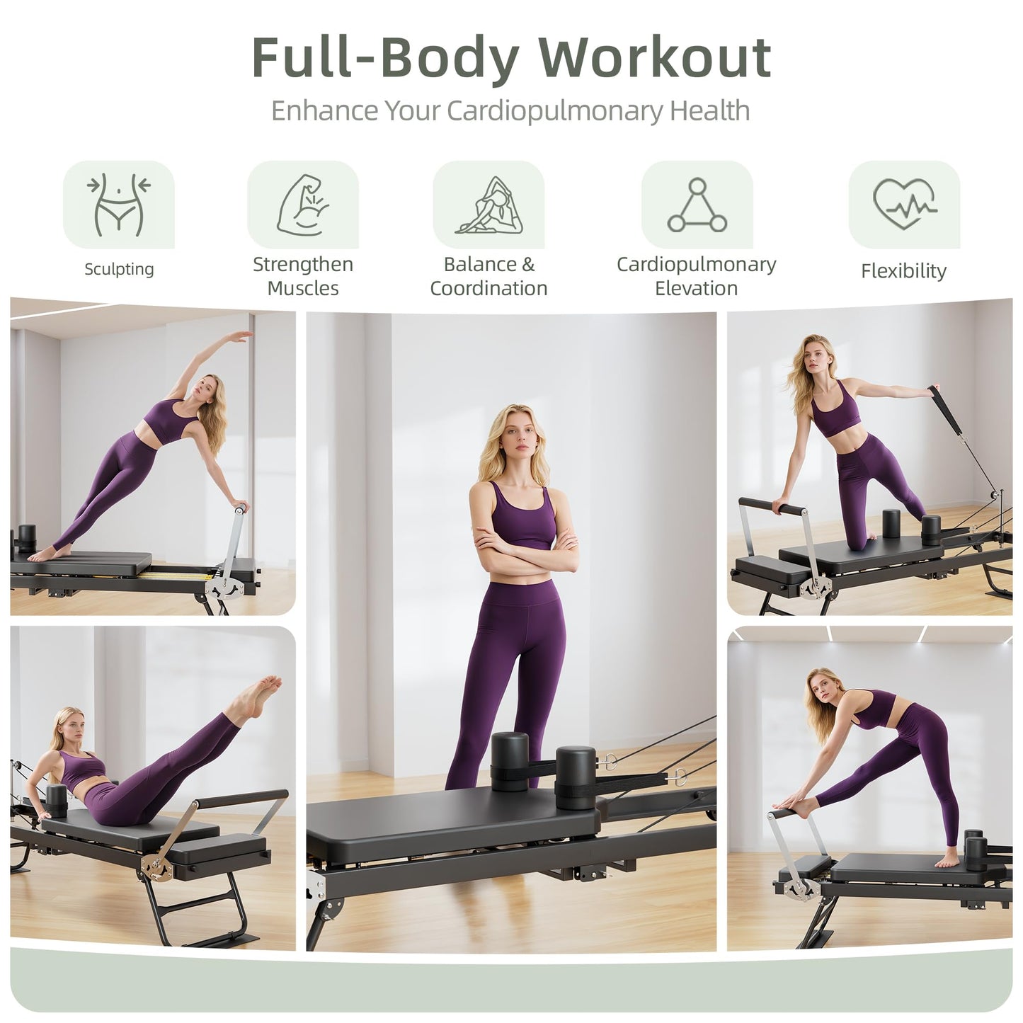 Buytime Pilates Reformer, Foldable Reformer Pilates Machine with Dual Resistance - Springs and Cord, Pilates Machine for Advanced and Beginners Users, Up to 300 lbs Weight Capacity, Black