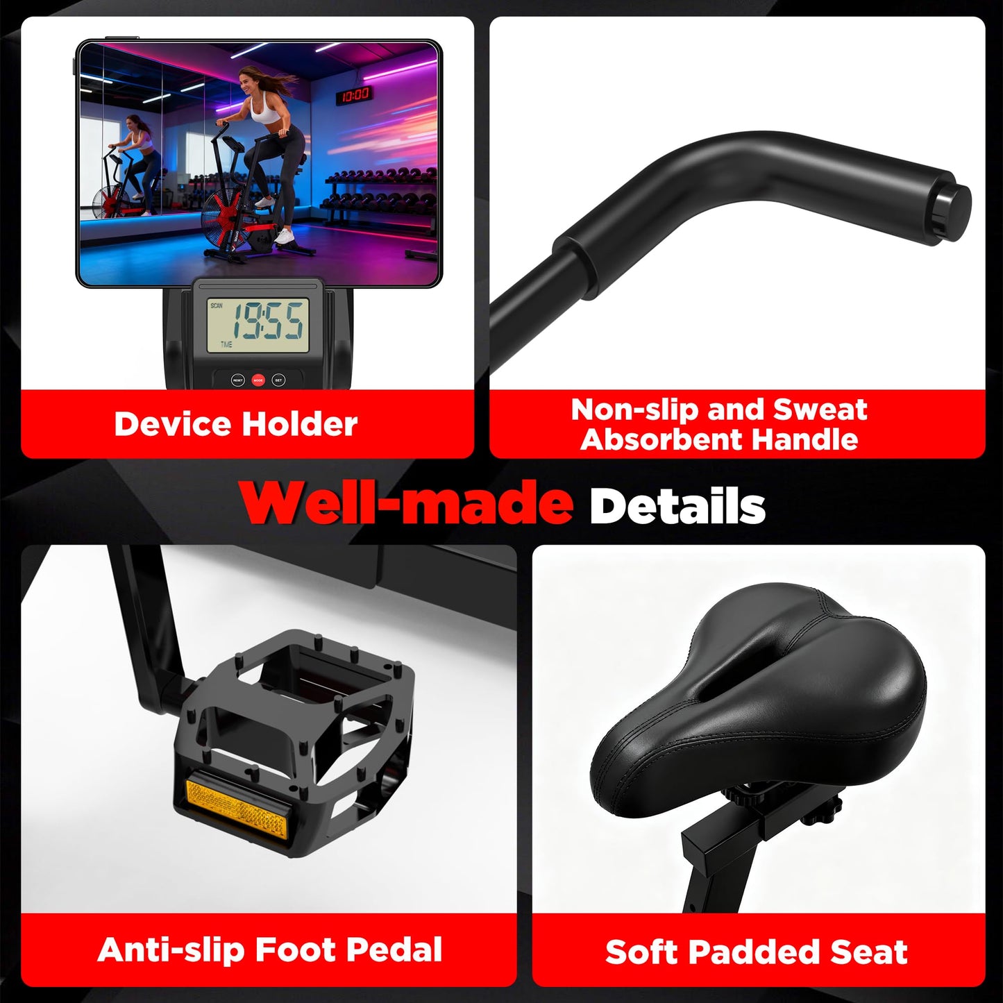 Winfita Exercise Bike,Premium Smart Air Resistance Fan Bike,Featuring Air Bike with Dual-Layer Drive System,Equipped with App Connectivity and Customizable Display,Ideal for Home Cardio Workouts