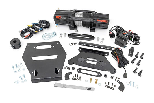 Rough Country 6,500 LB Winch Kit for Polaris RZR Pro R - Heavy Duty Mount, Pro Series UTV Winch with 50' Synthetic Rope & 10" LED Light Bar, Bolt-On Upgrade