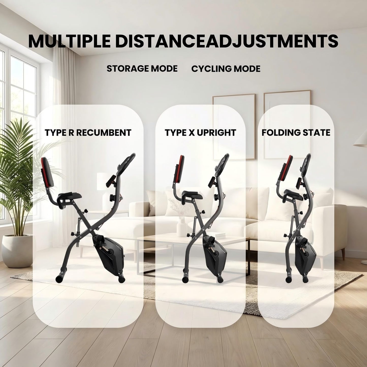 Exercise Bike, 4 IN 1 Stationary Bike, Foldable Folding Exercise Bike with 16-Level Magentic Resistance, Support Back Pad and Phone/Tablet Holder, Arm Resistance Band, Pulse Sensor, LCD Monitor for Home Workout 265LB Capacity