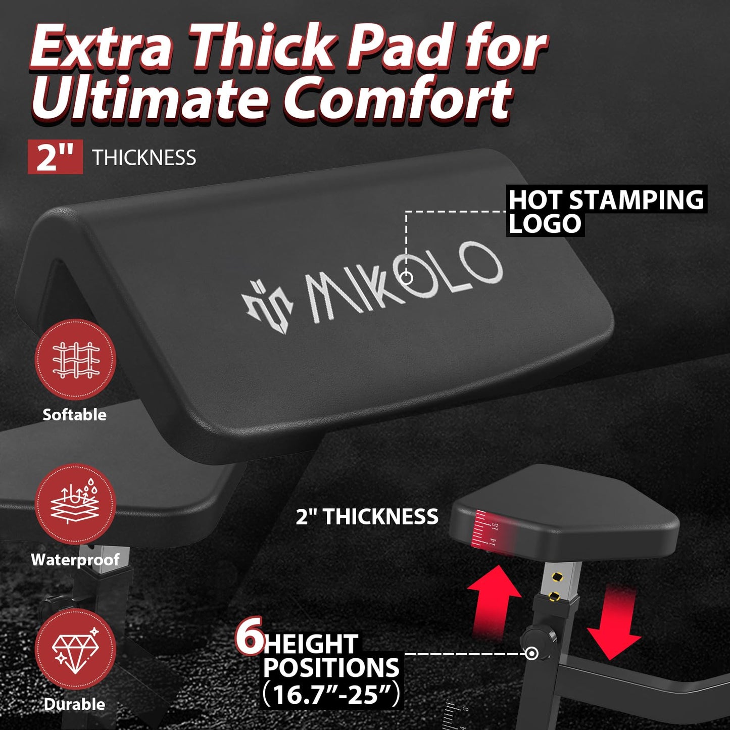Mikolo Preacher Curl Bench, Plate Loaded Bicep Curl Machine, Bicep and Tricep Workout Equipment，2 in 1 Arm Training Machine for Home Gym