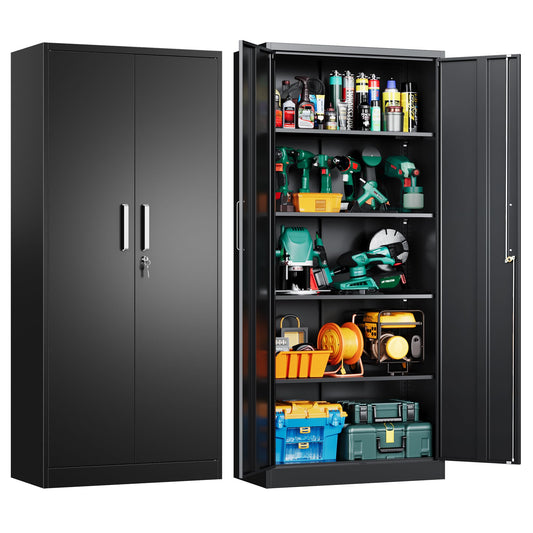 Tivostaral Metal Garage Storage Cabinet with Doors and Adjustable Shelves, 71" Tall Locker Organizer Steel Garage Cabinets, Lockable File Cabinet for Home, Office, Warehouse, Tools