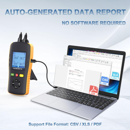 Tzone Temperature and Humidity Data Logger USB with Probe,Dual Channel Temp Humidity Recorder with Data Report, Digital Industrial Thermometer Recording Handheld RH Logger for Greenhouse Freezer Lab
