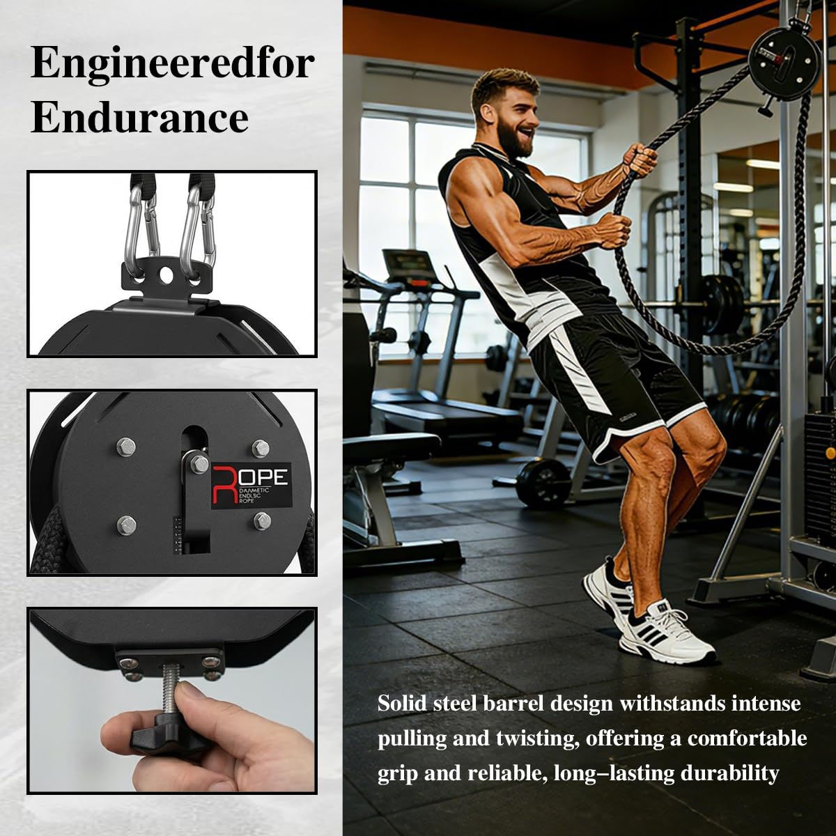 Cococheers Endless Rope Trainer,Cable Pulley System for Home Gym,Pull Down Machine with 14 FT Closed Loop Nylon Rope,Adjustable Resistance 66LB Max Cable Machine for Back,Arms,Grip Strength Training