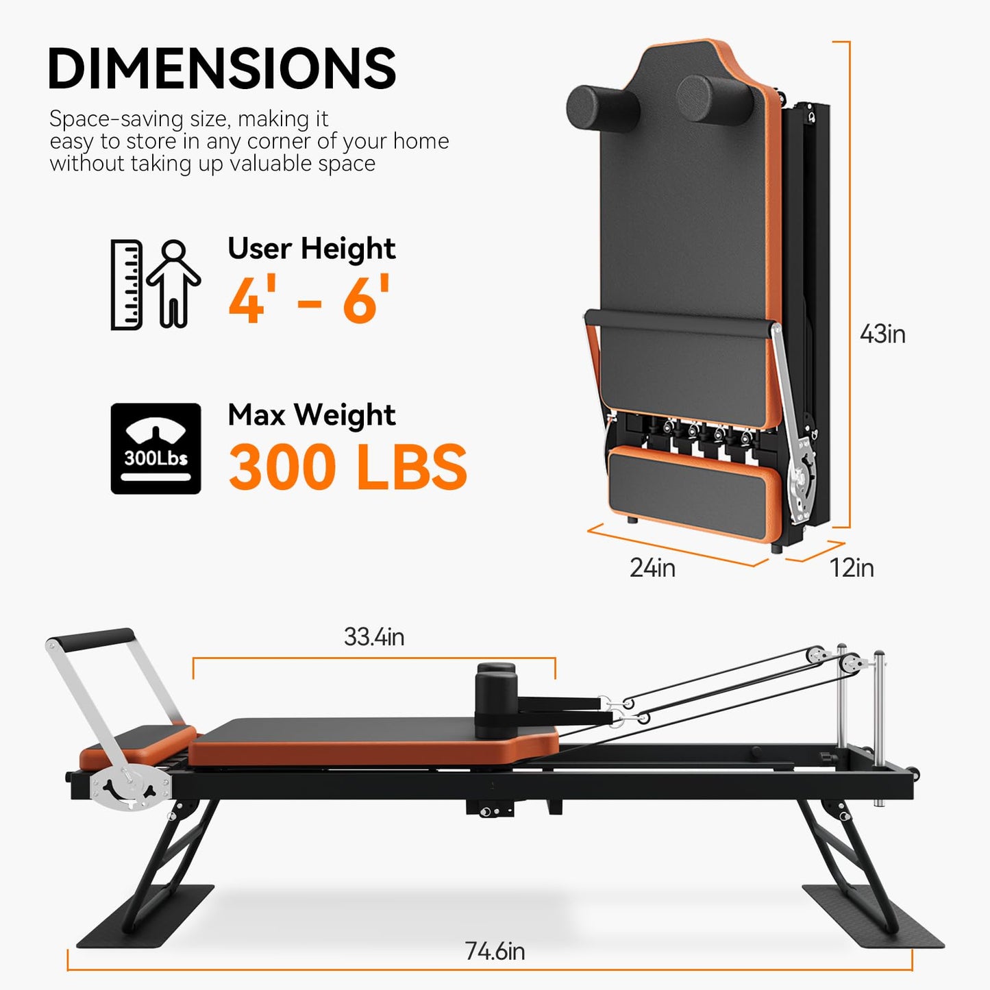 Ntoaujao Pilates Reformer, Foldable Pilates Machine for Home Gym Workout with 4 Springs & 5 Cords, fit for Beginners & Advanced Users, Up to 300 LBS (Basic)