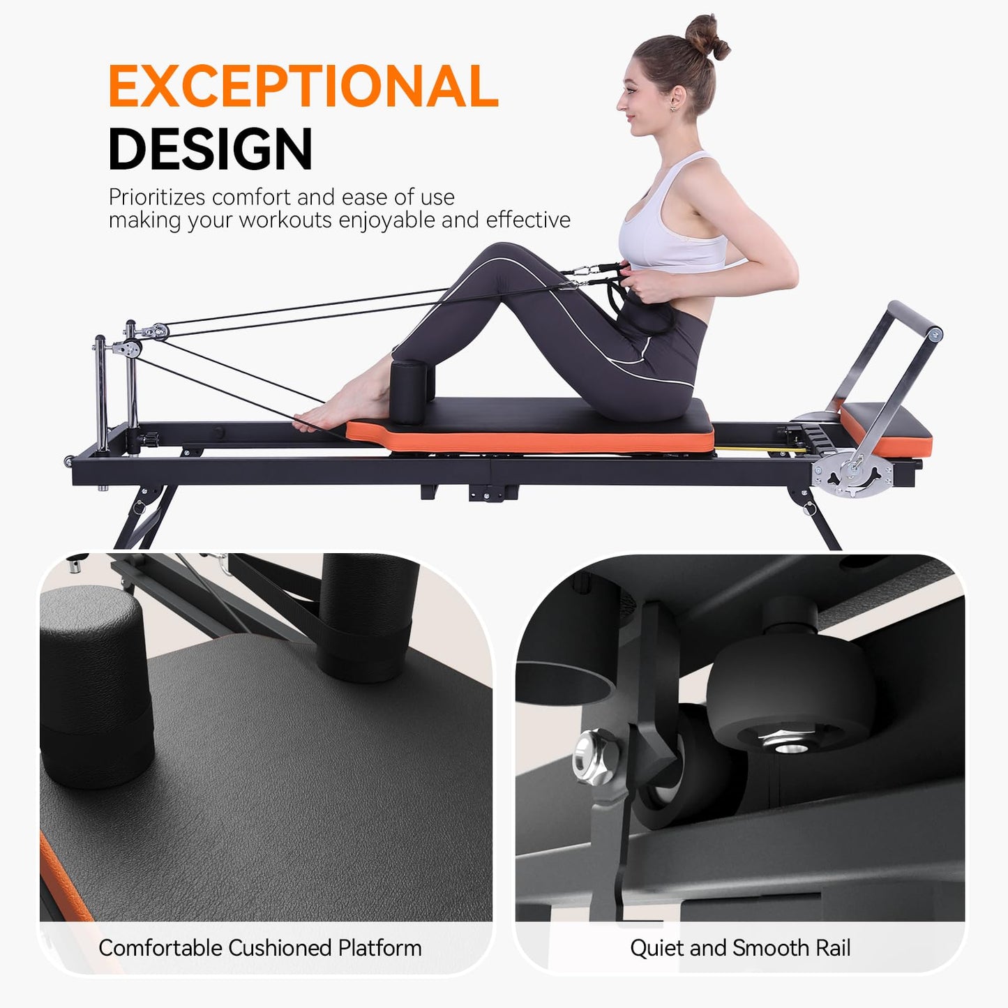 Ntoaujao Pilates Reformer, Foldable Pilates Machine for Home Gym Workout with 4 Springs & 5 Cords, fit for Beginners & Advanced Users, Up to 300 LBS (Basic)