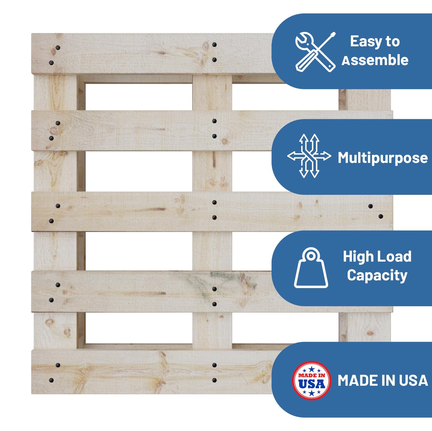Greaton, 48x40x5 Wooden Pallet Kit, Heavy-Duty Industrial Grade Pinewood, Unassembled Flat-Pack, Stackable & Reusable, Lightweight Floor Pallet, Warehouse, Supermarket & Indoor Storage, 5-Pack