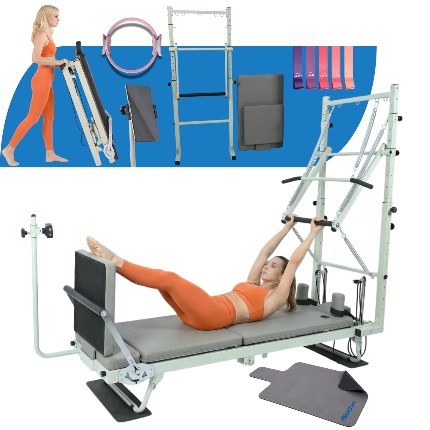 BIOCOR 3.0MAX Foldable 93" Pilates Reformer with Tower, Pilates Machine with Attachable Tower, Pilates Ring & Yoga Bands, Jumpboard, Pilates Mat, Reformers for Home Workout, up to 800 lbs