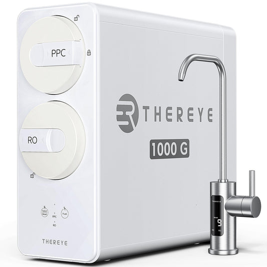 Thereye 8 Stage Reverse Osmosis System, 1000 GPD Tankless Reverse Osmosis Water Filter, Under Sink RO Water Filtration System, Reduce PFAS & TDS, Smart LED Faucet, 2:1 Pure to Drain, White