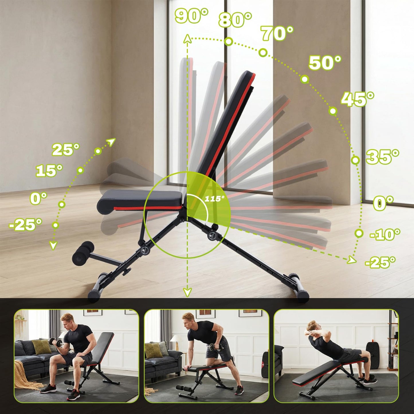 OLIXIS Adjustable Weight Bench for Full Body Strength Training, Foldable Workout Bench with Incline Decline Flat Positions, 795 lbs Capacity Dumbbell Bench for Home Gym, Sit Up and Ab Exercises