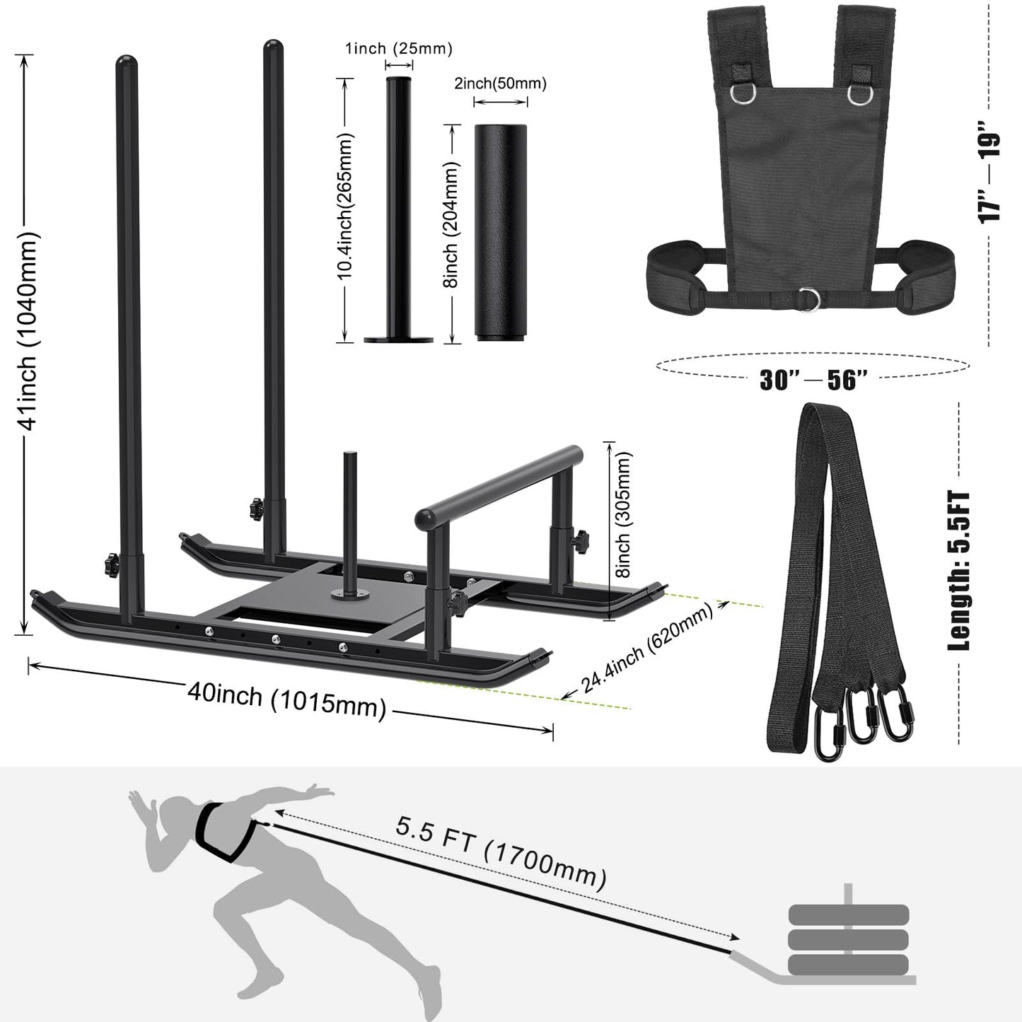 Dolibest Heavy Duty Weight Sled, Fitness Sled, Workout Sled for Fitness Strength Training and Speed Improvement, Push-Pull Prowler Training, Suitable for 1-2" Weight Plates, Black