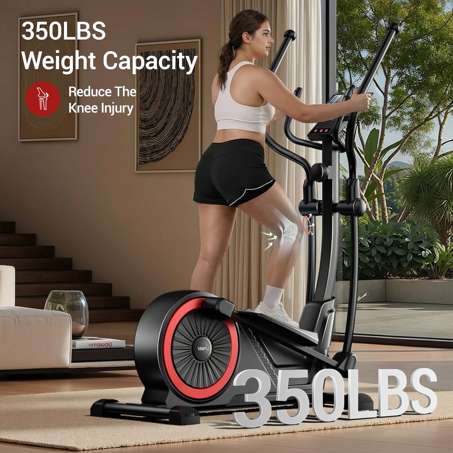 Elliptical Exercise Machine with 15.5" Stride & Heart Rate Grips, Silent Magnetic Elliptical Trainer for Home with 16 Levels Resistance and LCD Monitor,350 LBS Weight Capacity