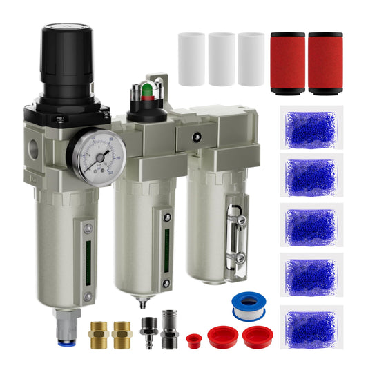 1/2" NPT Industrial Air Dryer for Compressor, 3 Stage Compressed Air Filter Dryer System with Regulator & Auto Drain, Air Compressor Water Separator for Plasma Cutter, Spray Painting, 0-240 PSI