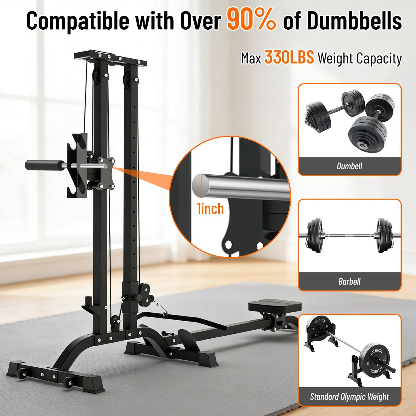 TOUSAINS CR63 Foldable Cable Machine for Home Gym, 330LBS LAT Pulldown & Seated Low Row Machine, Wall Mounted Compact Pulley System, Space Saving Home Gym Equipment, Olympic Plates Compatible