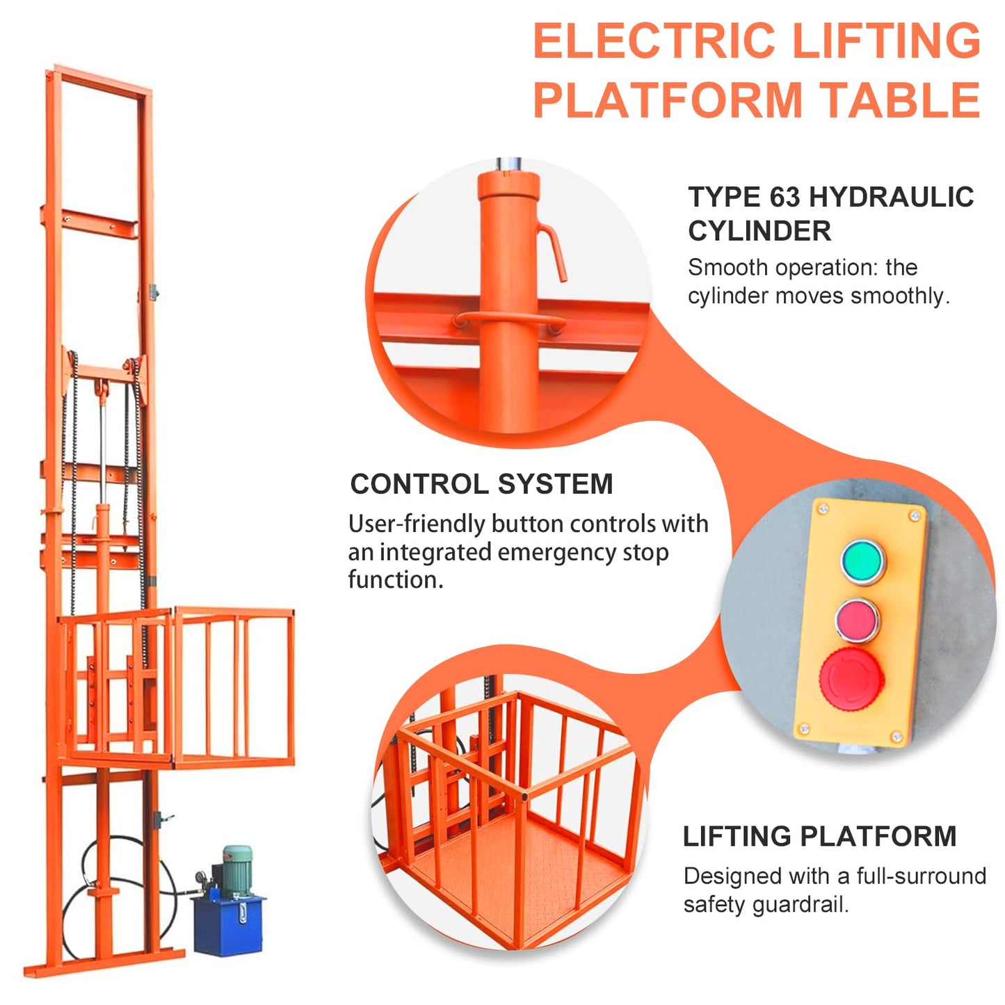 Hydraulic Freight Elevator System, 2200lbs 1-Ton Electric Cargo Lift Platform, Wall-Mounted Rail Guide VRC Mezzanine Hoist with 2500W Pump for Warehouse, Factory, Home Garage (19.7FT Lifting Height)