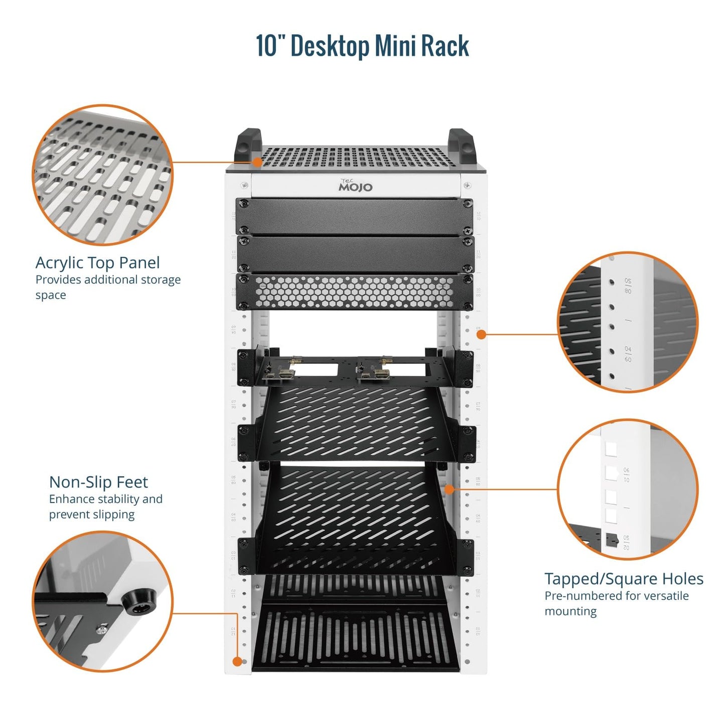 Tecmojo 12U Network Rack, 10 inch Mini Server Rack with 2 Side Translucent Panels & 2 Top Handles, 10.23 inch Deep, for 10 inch IT Equipment & A/V Devices, White