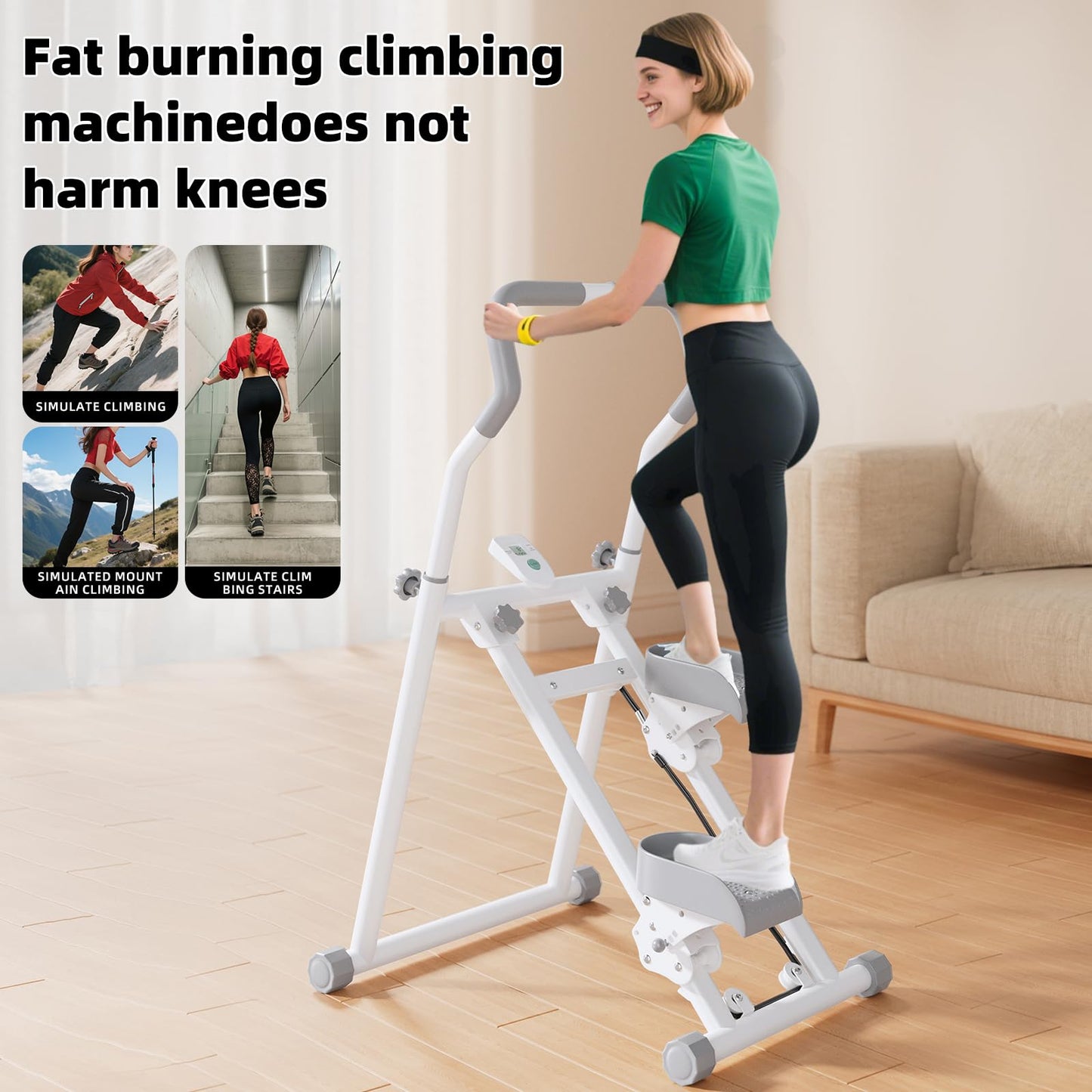 Adjustable Stair Stepper for Home Exercise, 3-in-1 Folding Cardio Step Machine with Handlebar & Oversized Pedals, 90% Pre-Assembled Stair Climber for Indoor Fitness