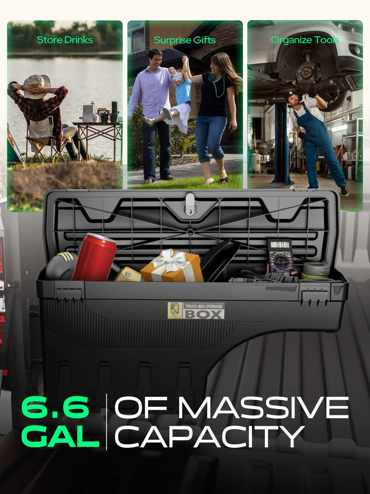 YHTAUTO Truck Bed Storage Tool Box Lockable Compatible with Toyota Tacoma 2005-2023, Passenger Side, 2019-2023 with Storage Box, Swing Waterproof Wheel Well Toolbox