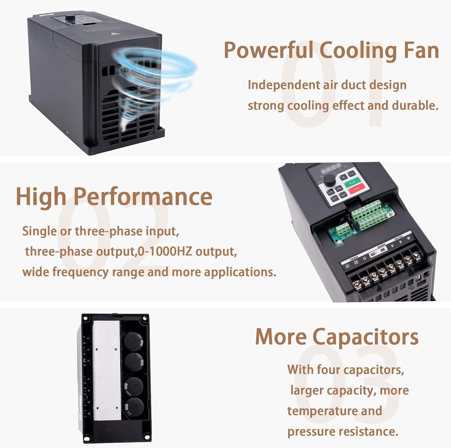 QNK 7.5KW 10HP 380V AC 17.5A VFD Converter Single to 3 Phase Inverter Variable Frequency Drive for CNC Spindle Motor Speed Controller