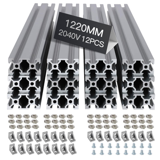 12pcs 1220mm 2040 V-Slot Extrusion Aluminum Profile, Anodized Linear Rail for 3D Printer Frame, CNC Machine, DIY Robotics & Structural Projects Silver