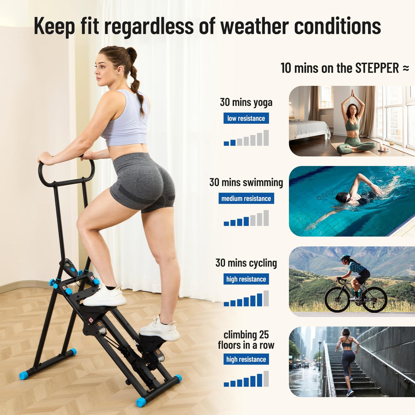 HXD-ERGO Stair Stepper for Home, 6 Adjustable Resistance Vertical Climber Cardio Exercise Machine, Folding Stair Climber for Full Body Workout with Adjustable Handlebar