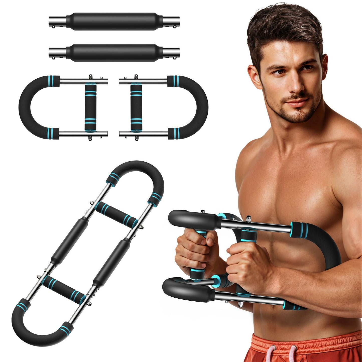 MERACH Twister Arm Trainer, Adjustable Power Twister Bar, Chest Workout Equipment for Men, Portable Upper Body Workout Machine, Detachable Spring Resistance Home Fitness Equipment