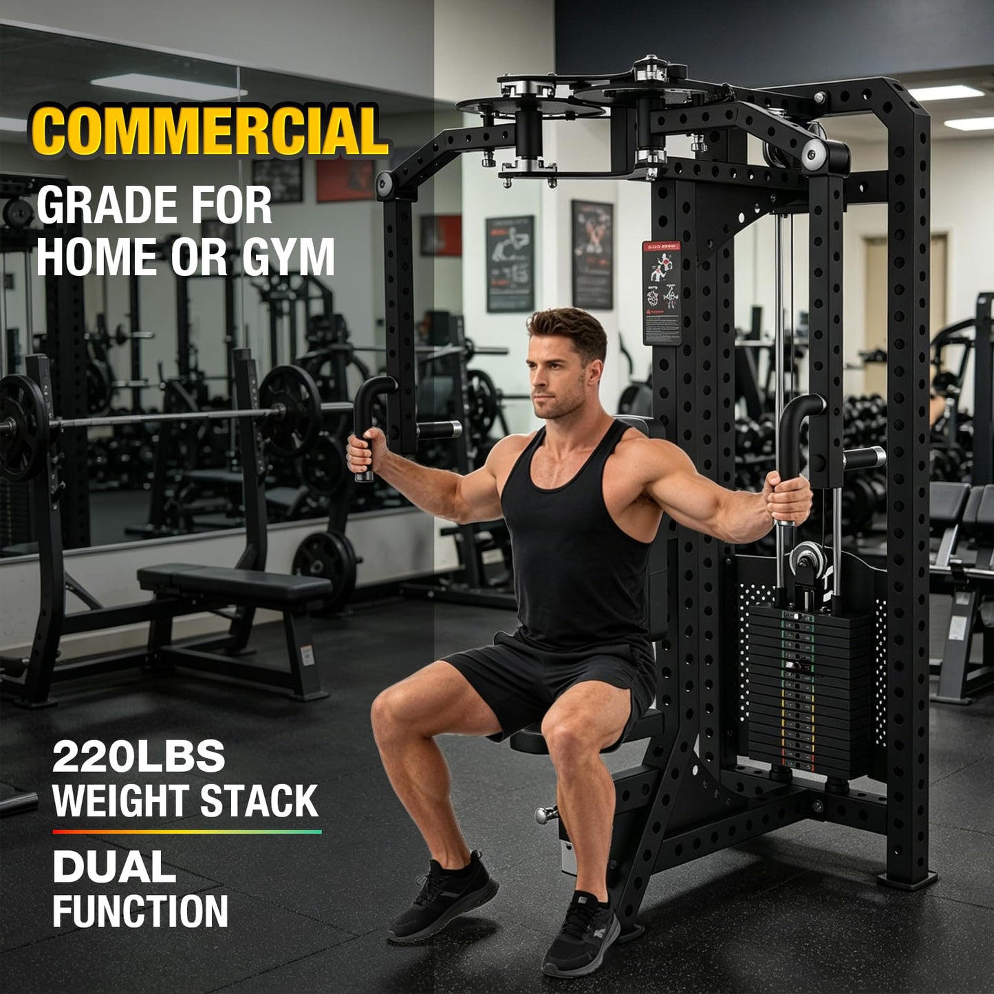 PEC Deck Rear Delt Fly Machine - Dual Function Chest & Rear Delt Strength Trainer, 220 lbs Weight Stack, Adjustable Seat & Handles for Home Gym or Commercial Use