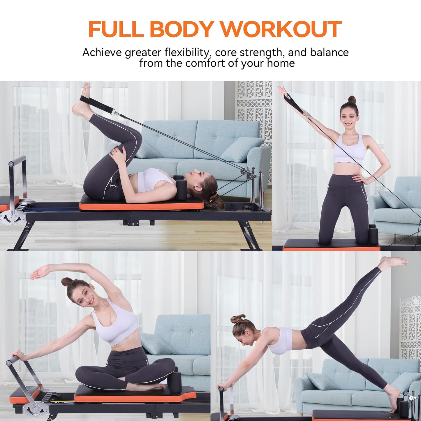 Ntoaujao Pilates Reformer, Foldable Pilates Machine for Home Gym Workout with 4 Springs & 5 Cords, fit for Beginners & Advanced Users, Up to 300 LBS (Basic)