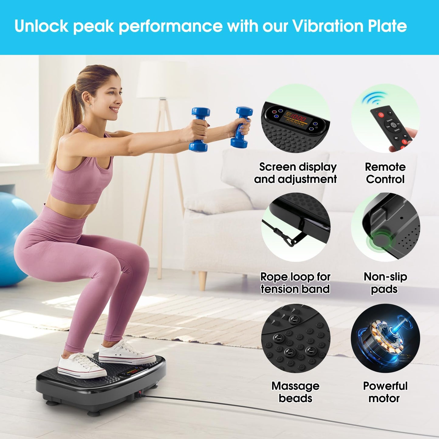 SoftGym Vibration Plate Exercise Machine for Lymphatic Drainage,Power Vibrate Stand Shake Board Whole Body Workout Waver with Resistance Bands Weight Loss Gifts for Women Men-Black