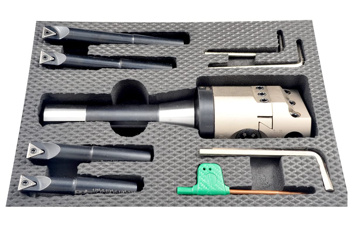 HHIP 1001-0201 Indexable Tool Set, 2 Boring Head, R8 Shank, 4 Boring Bars