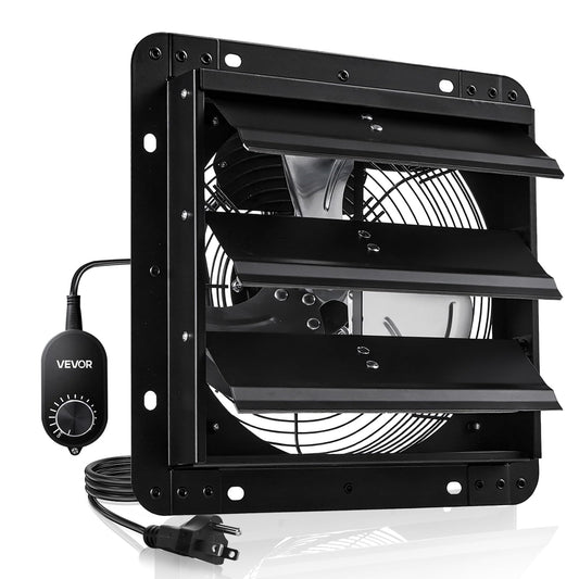 VEVOR 10'' Exhaust Fan, Wall Mounted Attic Fan with Variable Speed controller, 900 CFM, Automatic Shutter, Ventilation and Cooling, Black