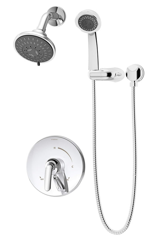 Symmons SYMS550815TRM Elm Pressure Balanced Shower System with Shower Head, Hand Shower, Shower Arm, Hose, and Valve Trim – Less Rough-In Valve Polished Chrome