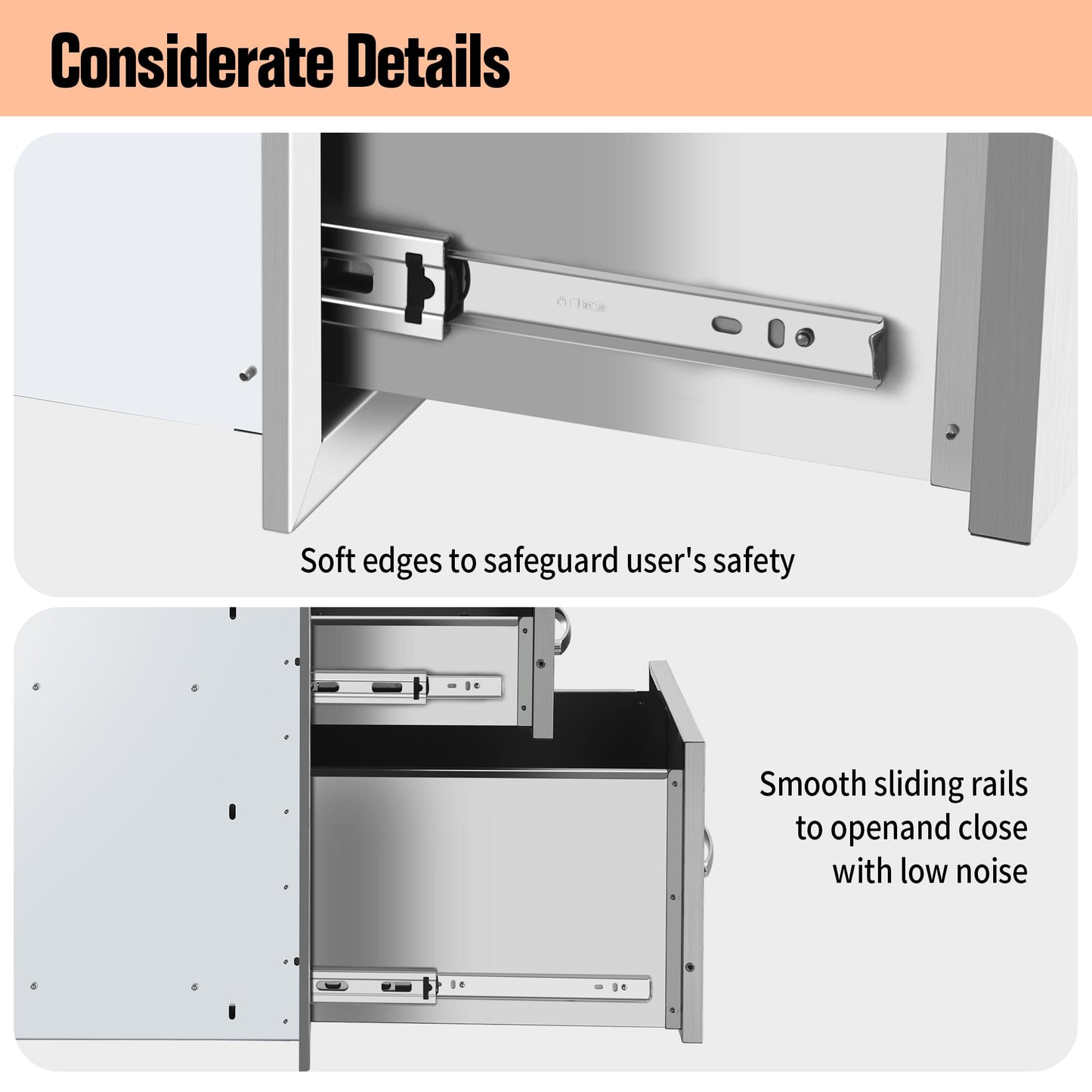 Migoda Outdoor Kitchen BBQ Drawers Stainless Steel Built-in with Handle Weatherproof Storage for Outdoor Grill Station Accessories (13''W x 20.5''H x 21''D)