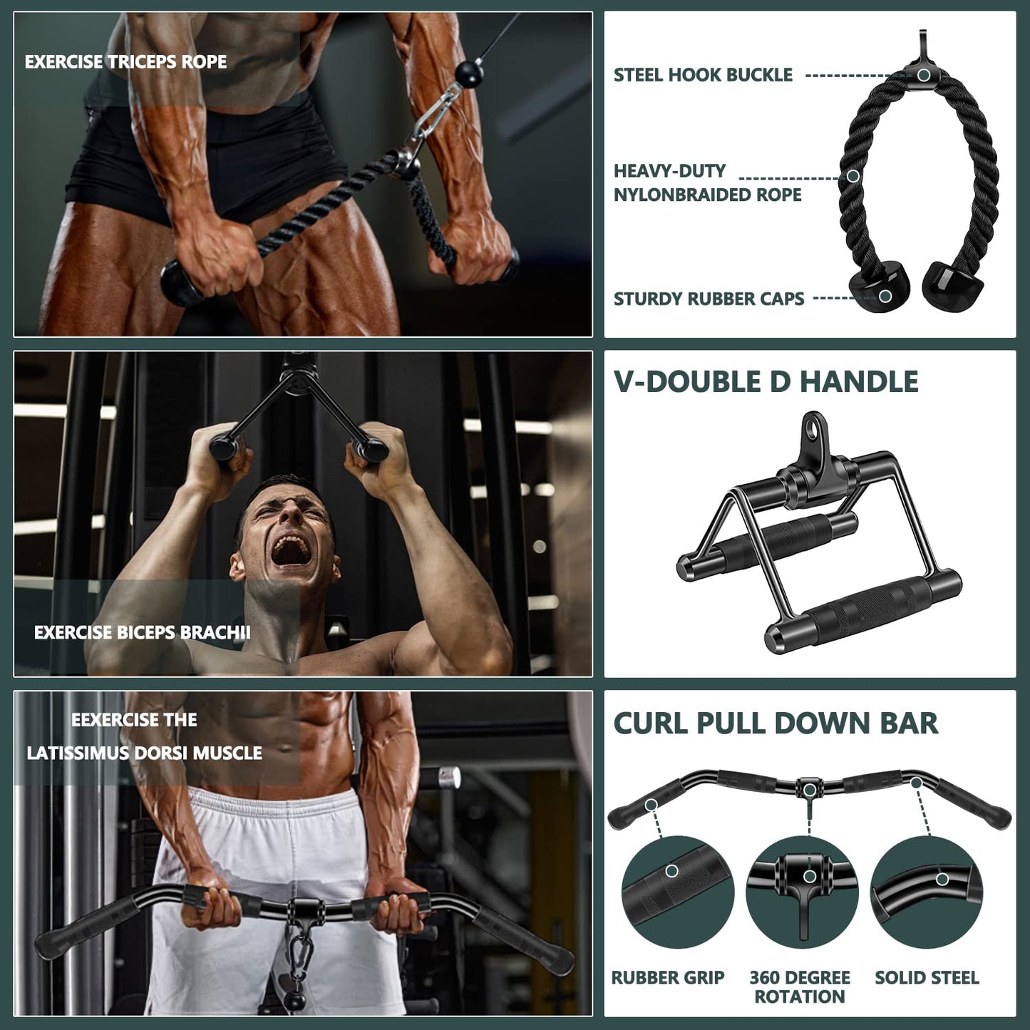 WNOEY Cable Machine Attachment, Cable Attachments for Gym, Gym Cable Attachments, Cable Machine Attachments Set